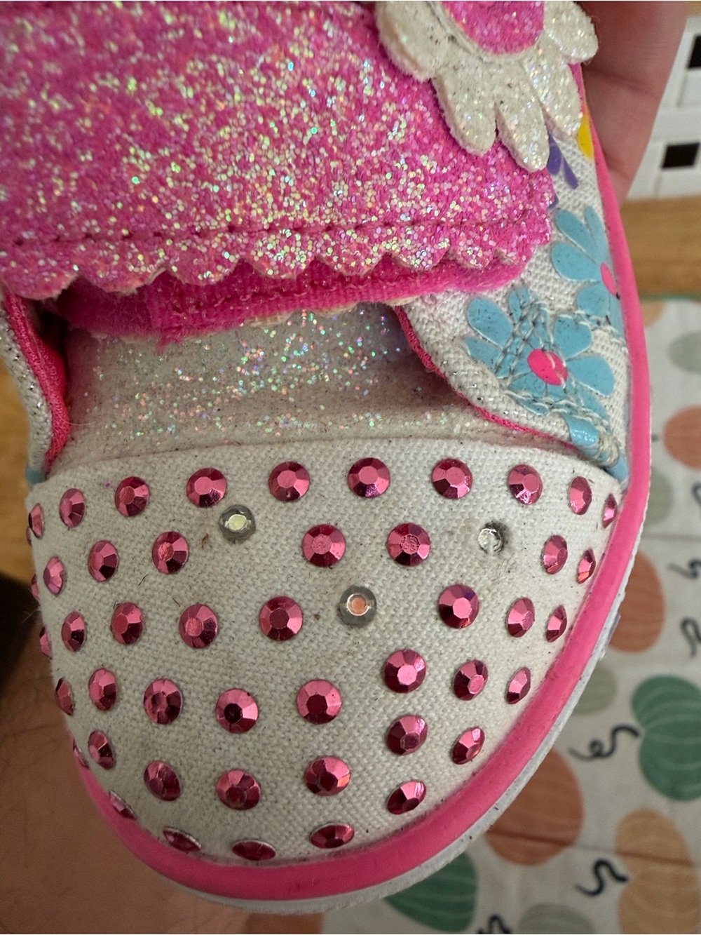 Sketchers Girls' Pink Floral Glitter Velcro Sneakers - Picture 8 of 9